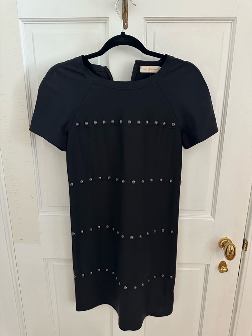 Tory Burch Black Short Sleeve Studded Shift Dress - Picture 2 of 7
